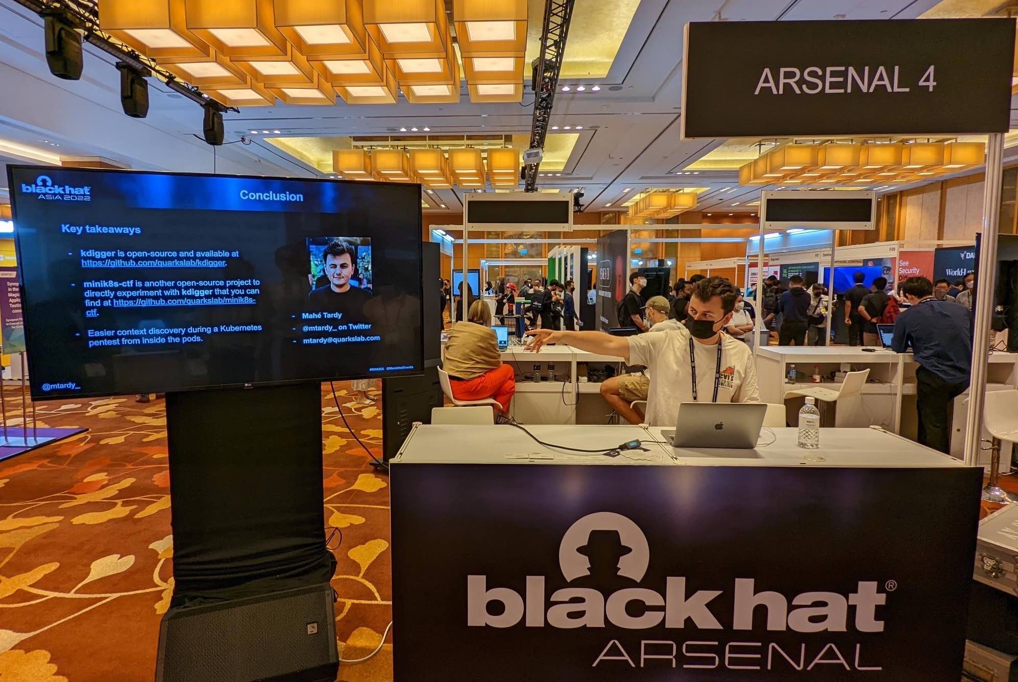 Myself presenting the tool kdigger at Black Hat Asia Arsenal 2022