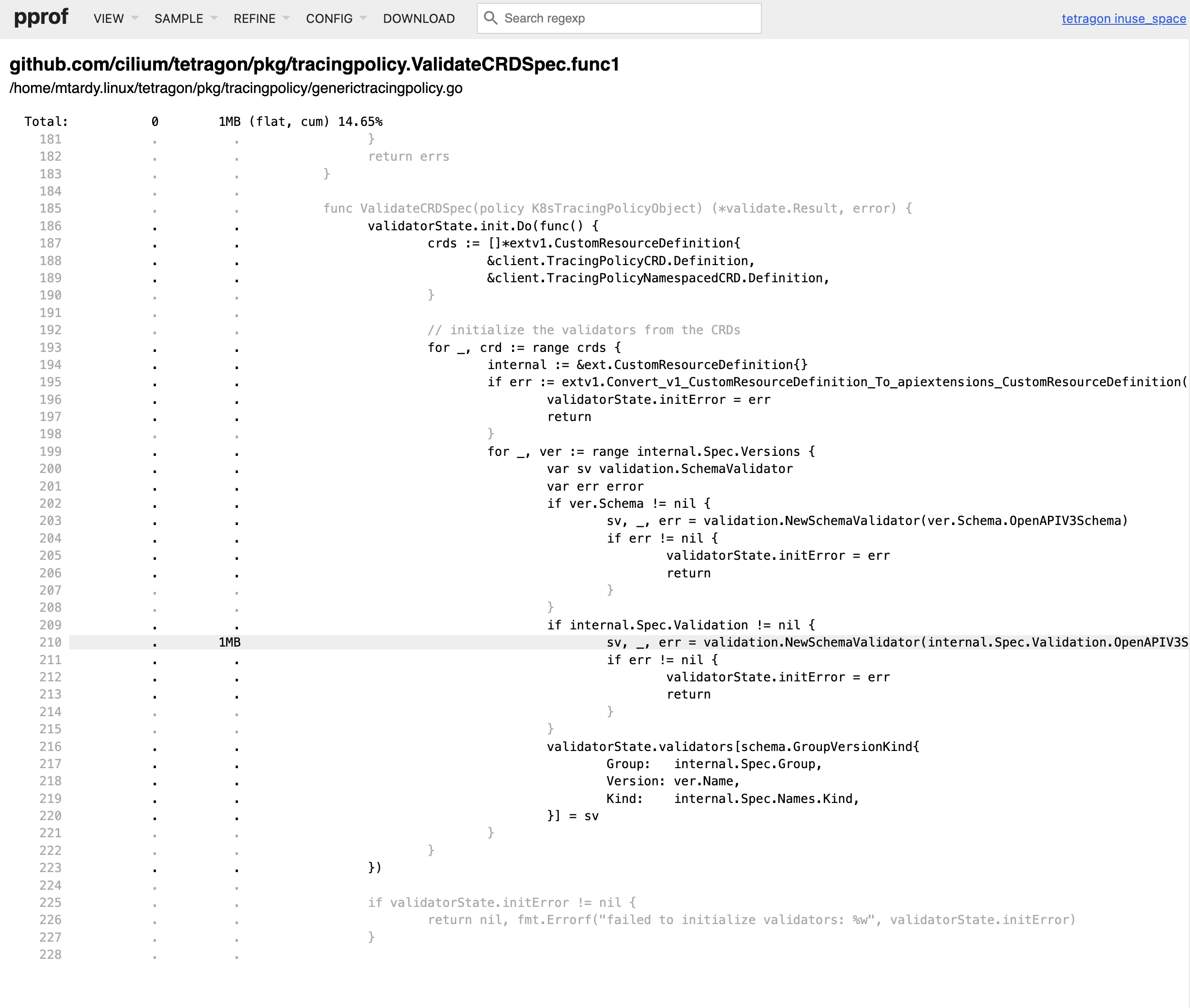 Source code indicating heap allocation